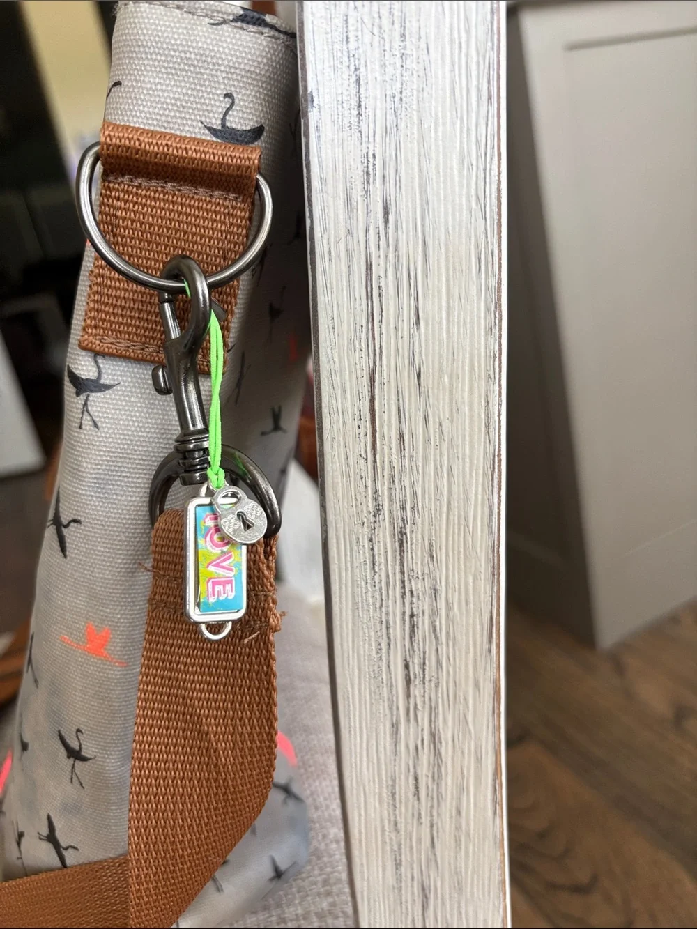 Kavu Tote Bag in Tan with Brown Straps and Coral Accents